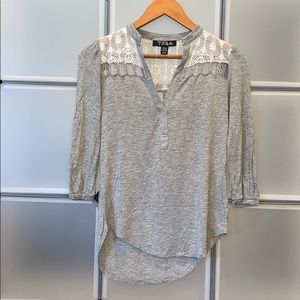 Grey Shirt With Lace & Cutouts